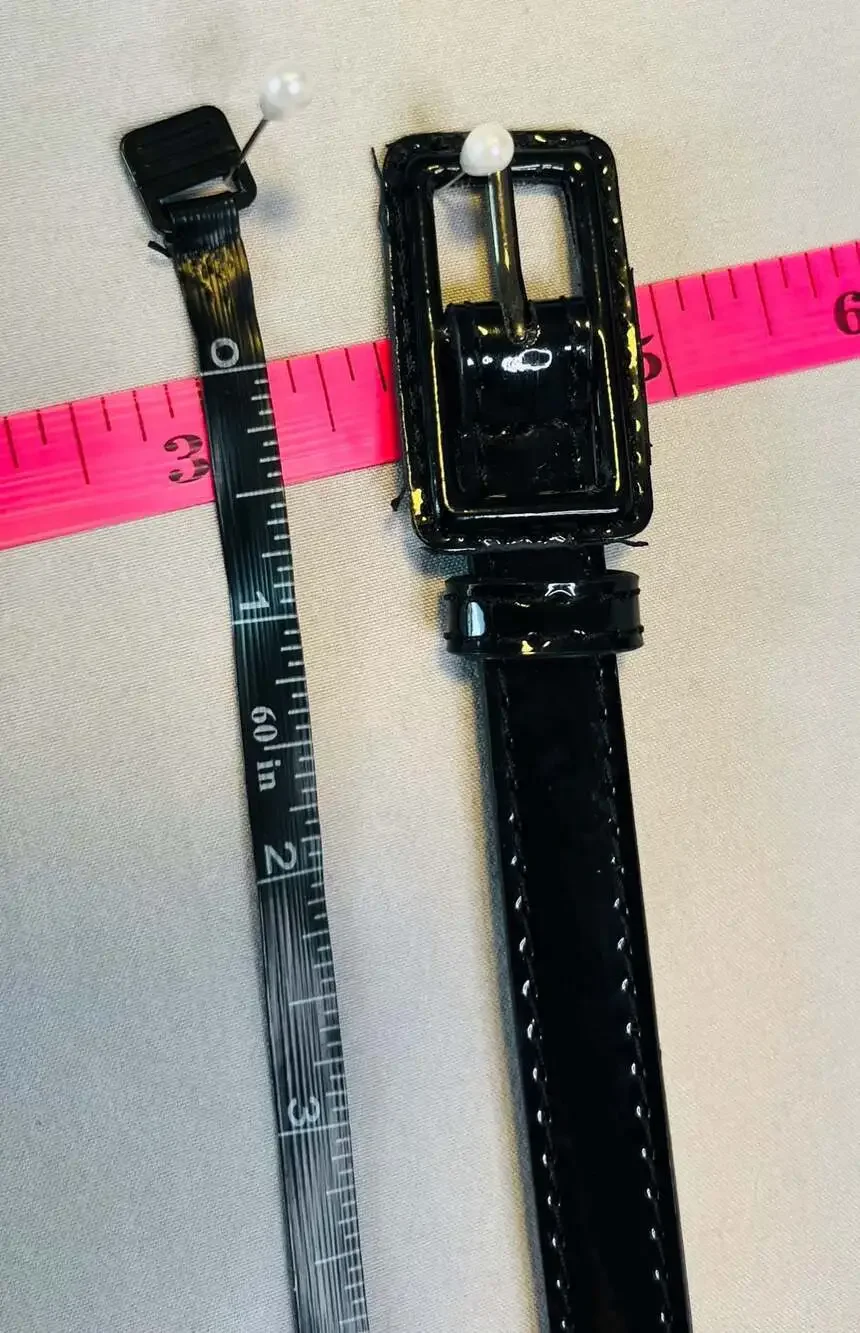 Black Patent Leather Skinny Belt Glossy Minimalist Rectangle Buckle Y2K Chic